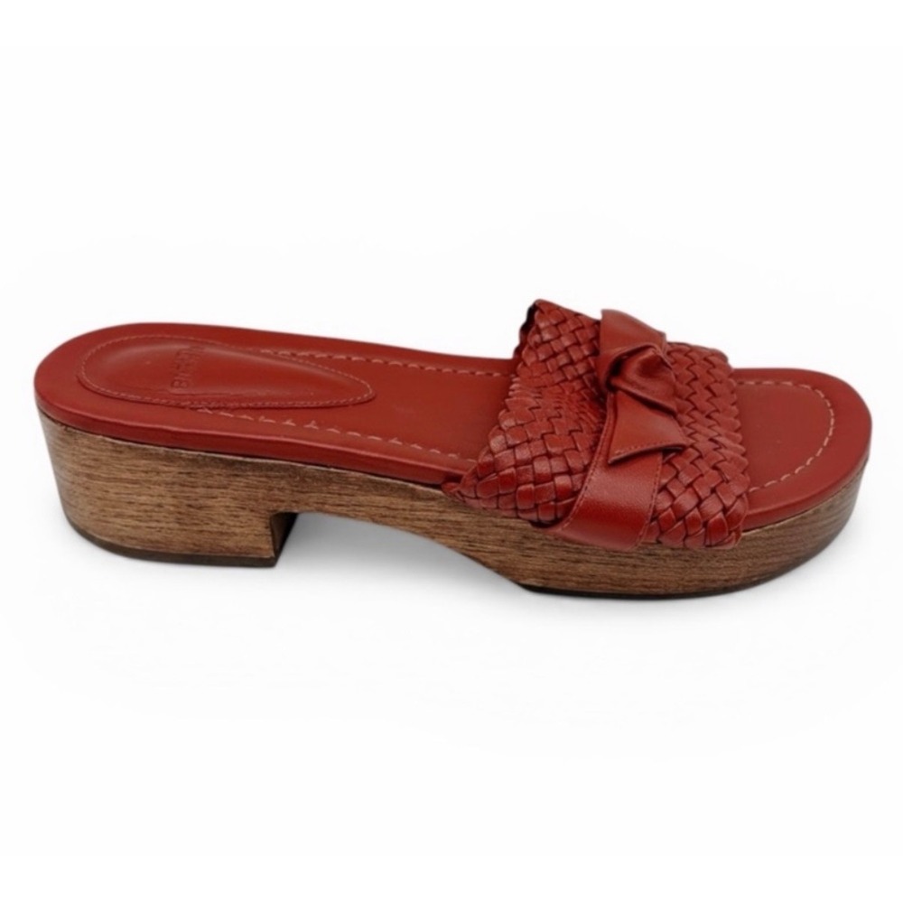 Alexandre Birman Red Leather Woven Slide Platform Sandal